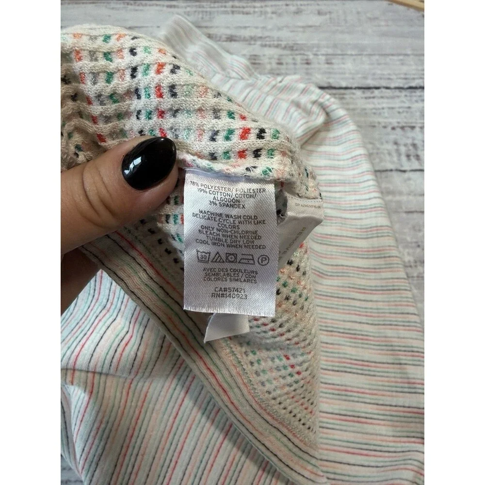 LOFT US Women's Size Large Rainbow Striped Flutter Sleeve Dress Stretch Summer